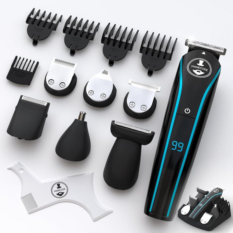 MANECODE ® 11-in-1 Beard & Hair Trimmer for Men – Self-Sharp Blades® USB-C, Waterproof, LED Display Multi-Grooming Kit (Blade Storage) - Image 3